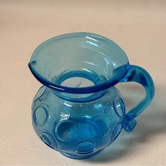 Vintage Mini Blue Glass Coin Dot Pitcher - Picture 2 of 5